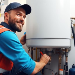 Plumber servicing a hot water system